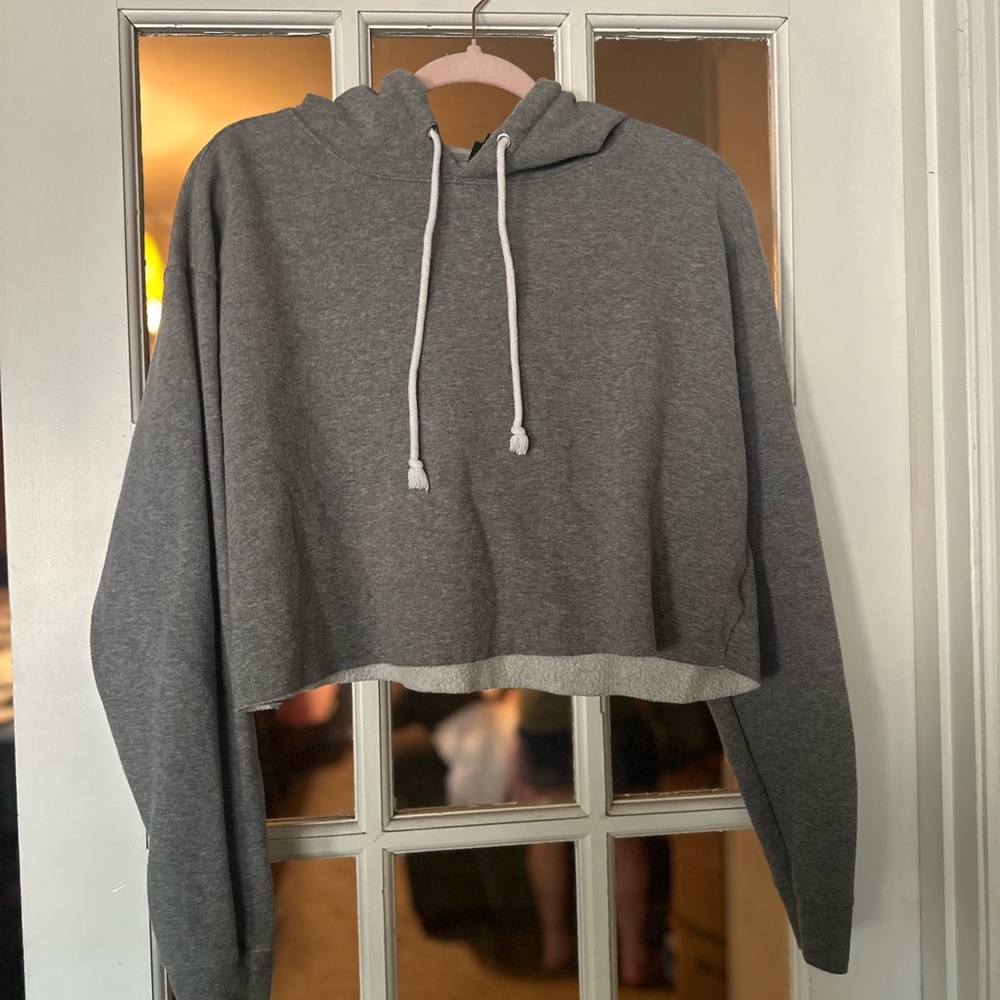 Wild Fable Gray Cropped Hoodie with Drawstrings and Full-Length Sleeves